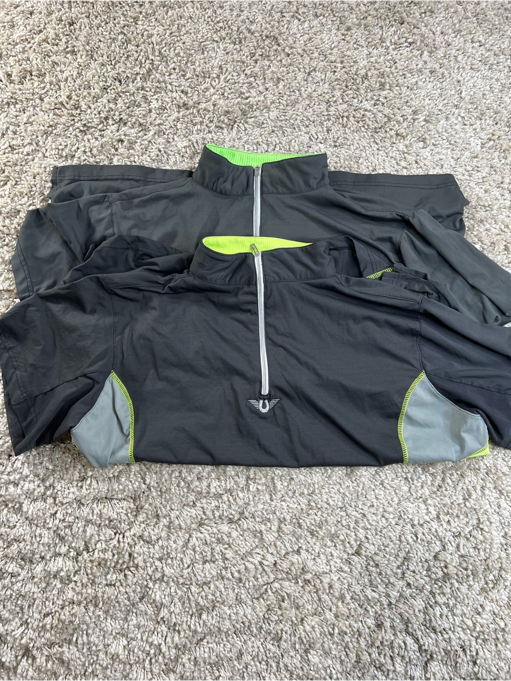 Men's Black Performance Half-Zip Jackets(2) with Neon Green Trim